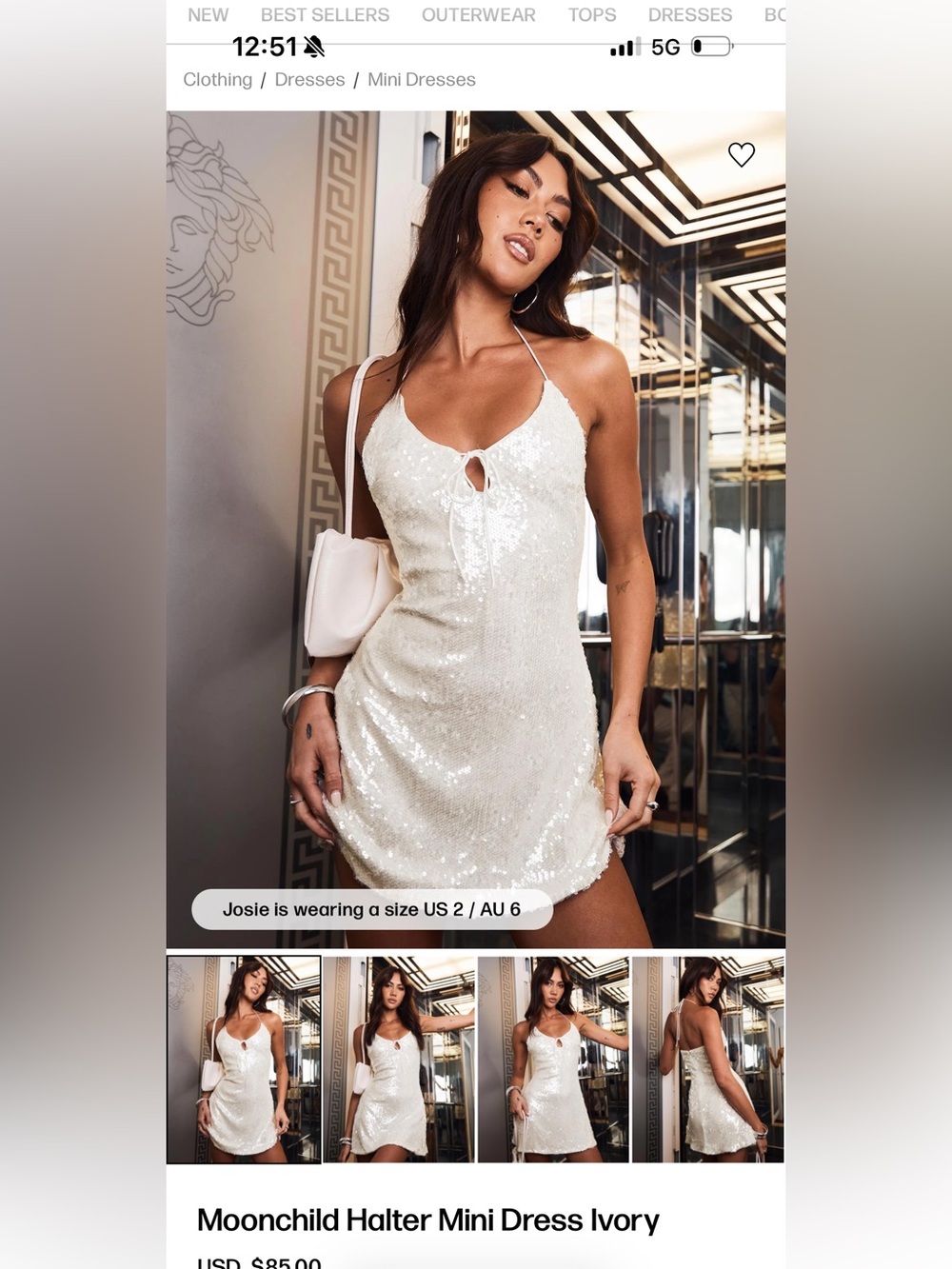 Princess Polly Ivory Sequin Halter Mini Dress